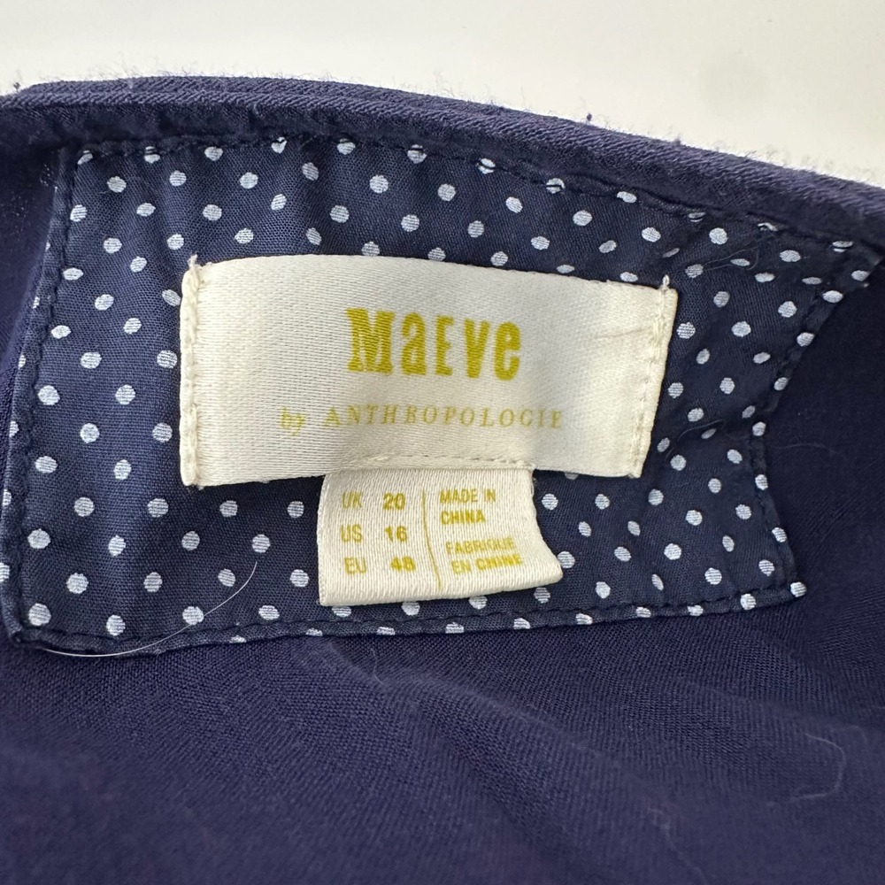 Maeve Anthropologie Polka Dot Wrap Dress Navy Blue White Midi Size 16 - Picture 10 of 11